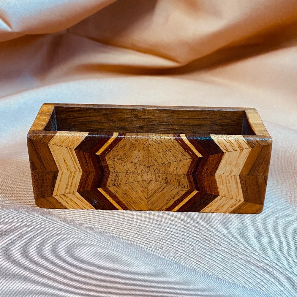 Beautiful Intricate Vintage Handmade Wooden Inlay Business Card Holder